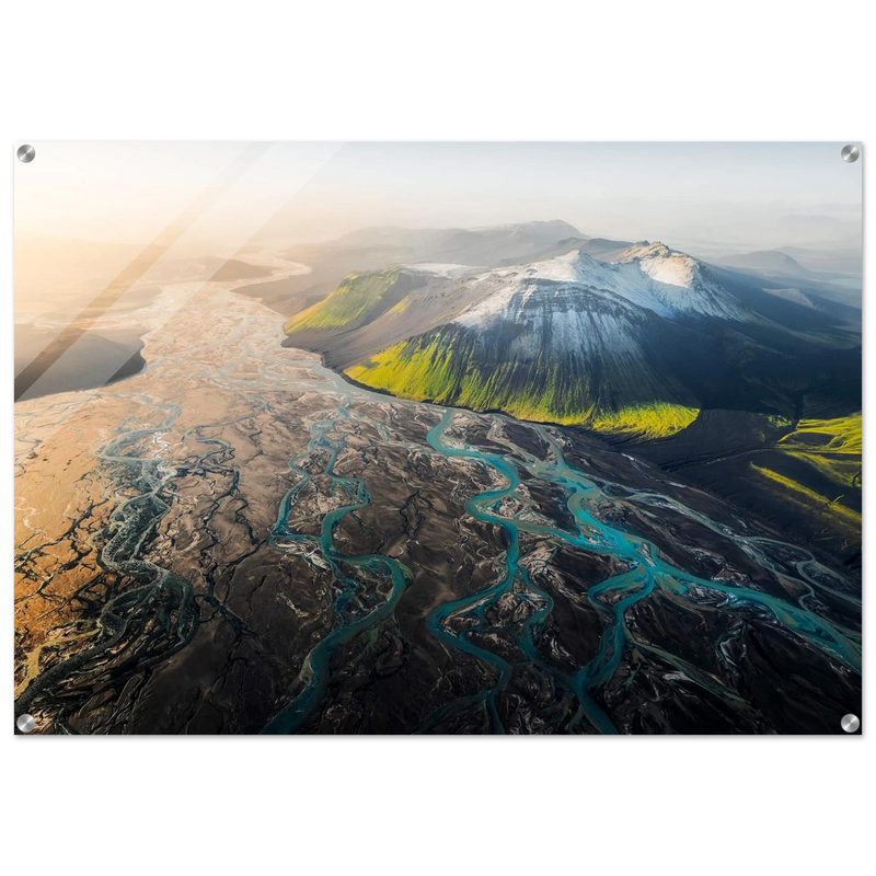 Glacial Rivers Aerial View: Dynamic Icelandic Landscape Acrylic Print in Your Choice of Six Sizes